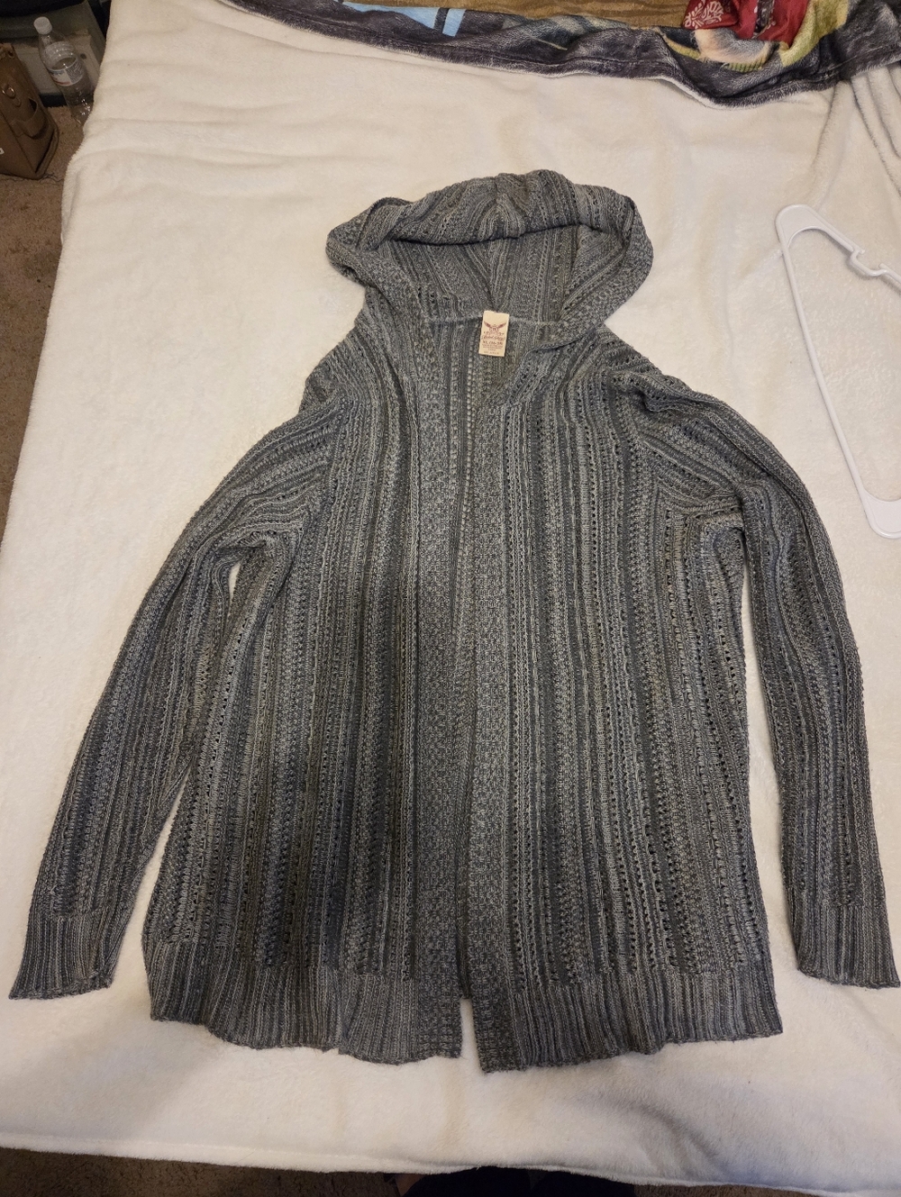 Faded Glory Gray Hooded Open-Front Knit Cardigan